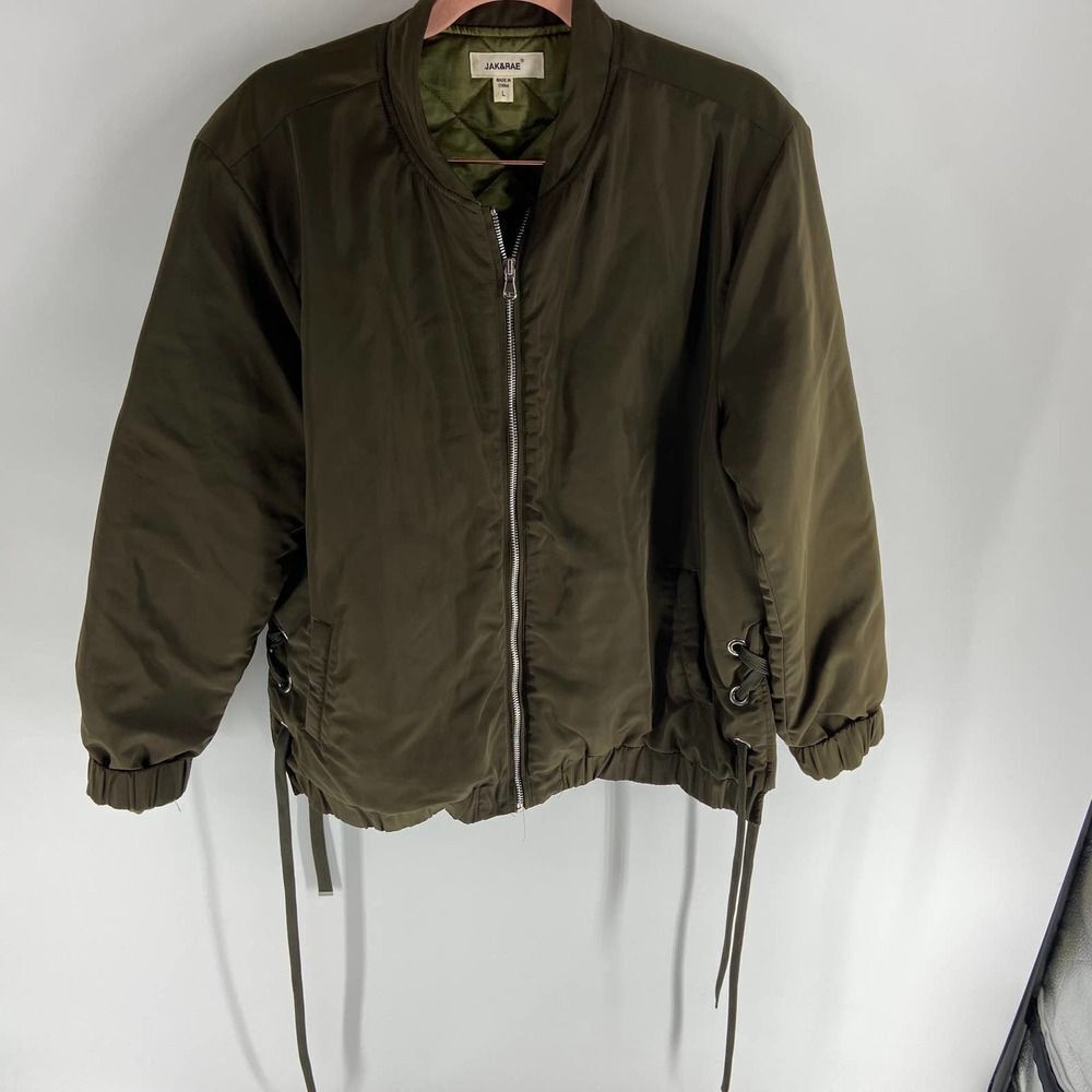Jak & Rae Green Full Zip Tie Side Puffer Jacket Womens L